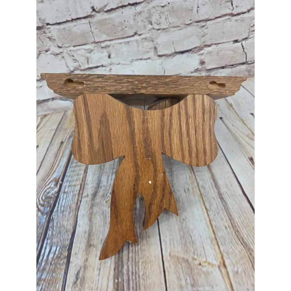 Vintage Wooden Bow Wall Shelf Small Cottage Farmhouse Granny Core Brown